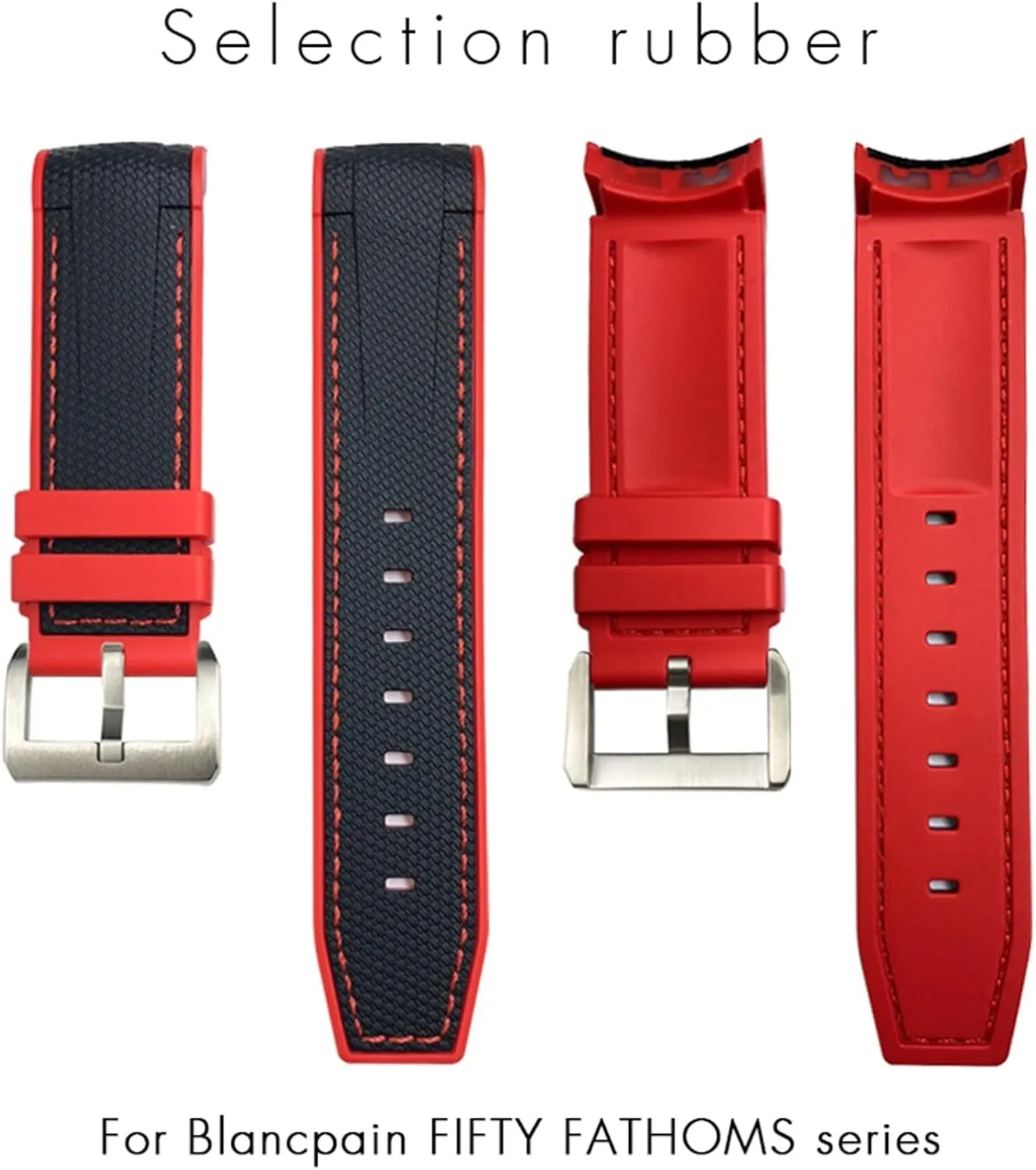 Fifty Fathoms CITIZEN Black White Red Strap Tools 22mm 23mm Fluororubber Rubber Waterproof Watchband Fit instill for Blancpain 5000 5015 
