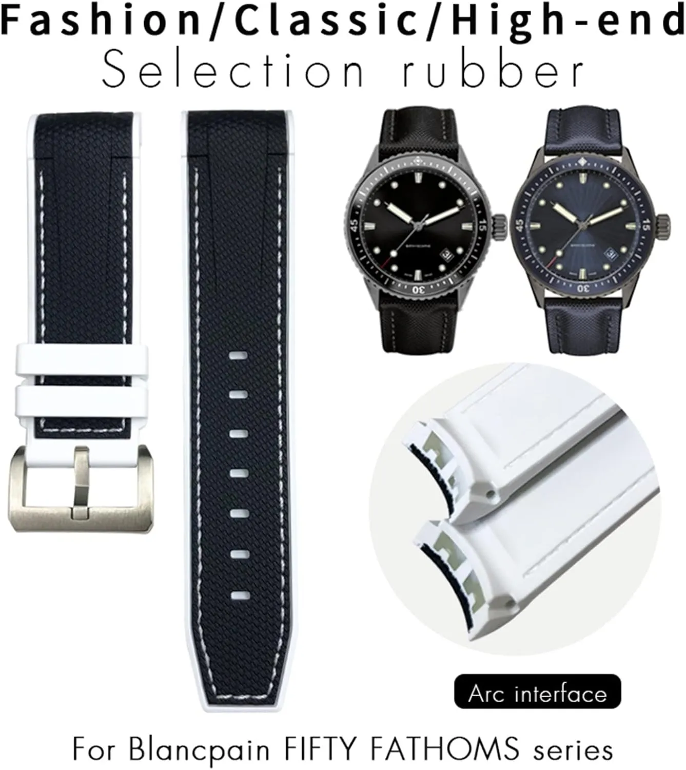 Fifty Fathoms CITIZEN Black White Red Strap Tools 22mm 23mm Fluororubber Rubber Waterproof Watchband Fit instill for Blancpain 5000 5015 