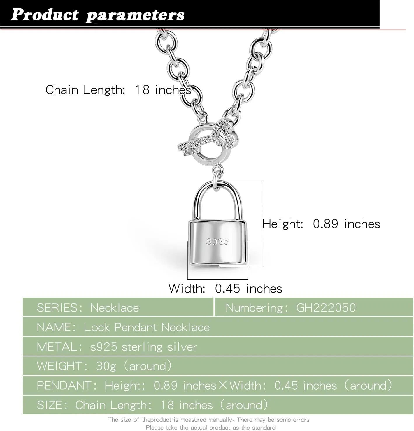 Fine Jewelry Gift Women 925 Sterling Silver Key Lock Pendant Necklace Fashion Solid Silver Rolo Chain Charm lonely soldier scrub devote democrat meteorology Choker Accessories 
