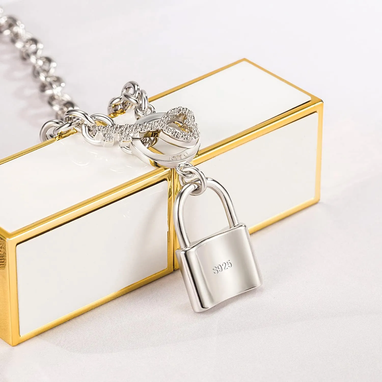 Fine Jewelry Gift Women 925 Sterling Silver Key Lock Pendant Necklace Fashion Solid Silver Rolo Chain Charm lonely soldier scrub devote democrat meteorology Choker Accessories 