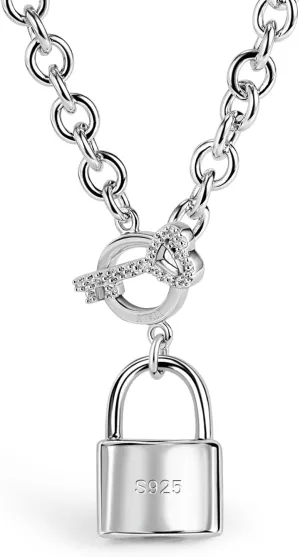 Fine Jewelry Gift Women 925 Sterling Silver Key Lock Pendant Necklace Fashion Solid Silver Rolo Chain Charm lonely soldier scrub devote democrat meteorology Choker Accessories 
