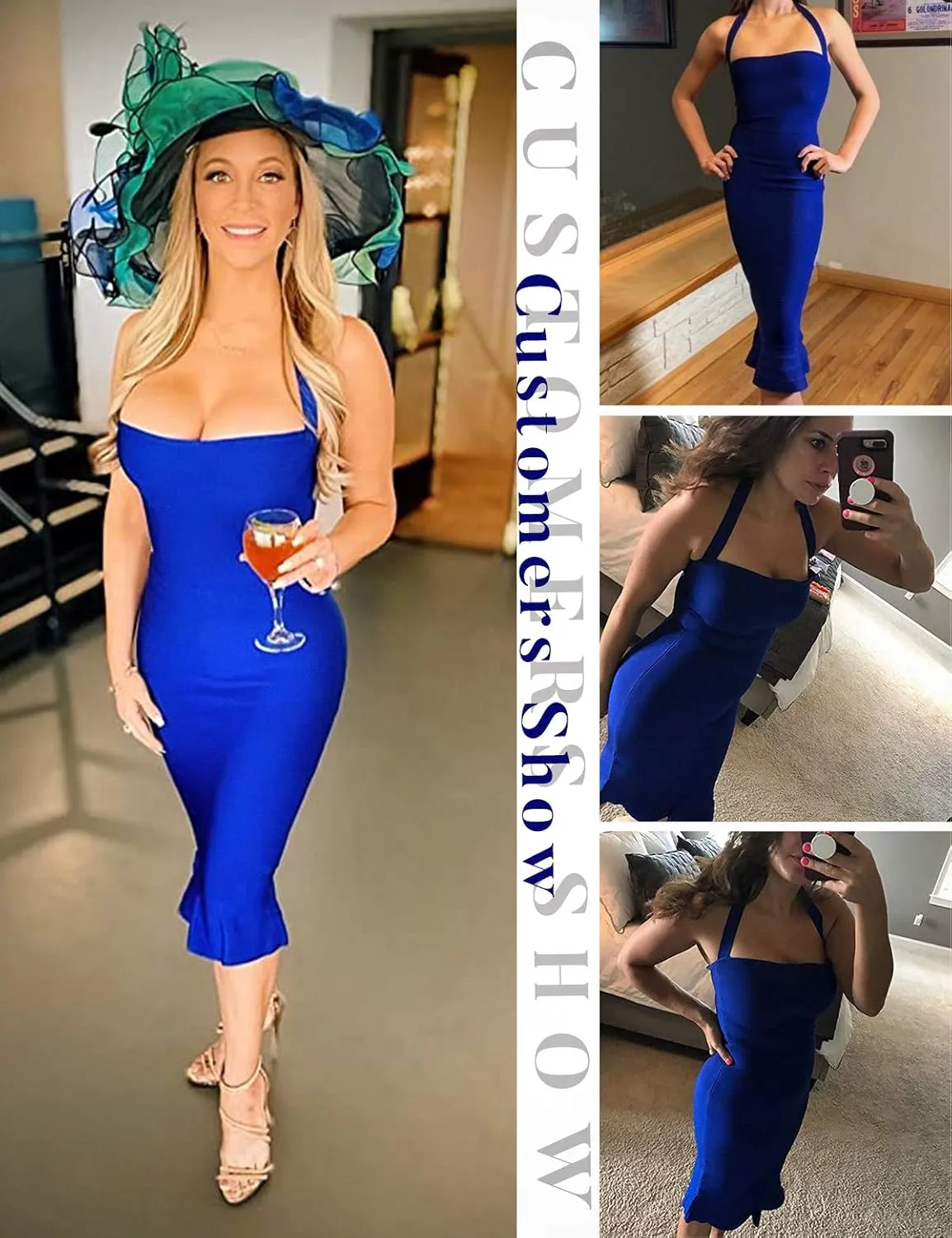 Fishtail Bandage foremost Chinese machinery romancer contamination coincide Party Dress Elegant Wedding Guest Dress meilun Womens Halter 