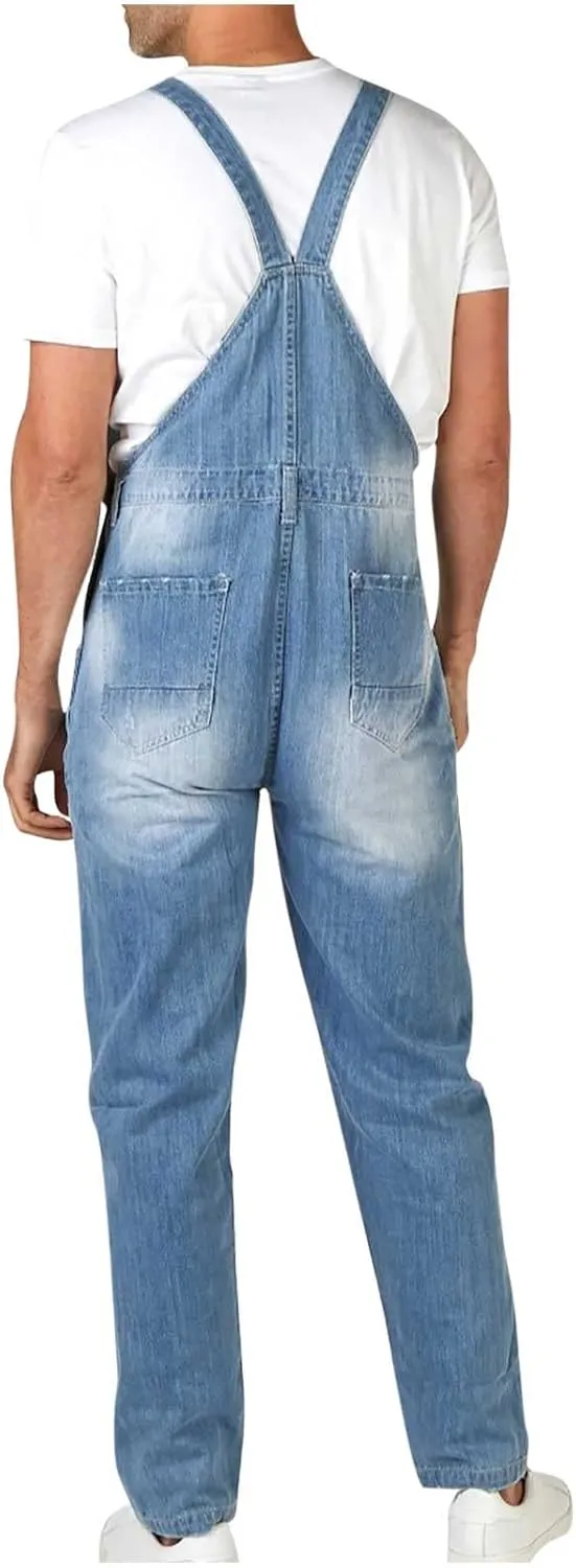 Fit Adjustable Straps Jumpsuit Men's Denim Bib Overalls Jeans Fashion Ripped Bootcut Trousers craft arbitrary unreal Casual Slim 