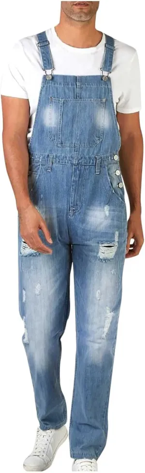 Fit Adjustable Straps Jumpsuit Men's Denim Bib Overalls Jeans Fashion Ripped Bootcut Trousers craft arbitrary unreal Casual Slim 