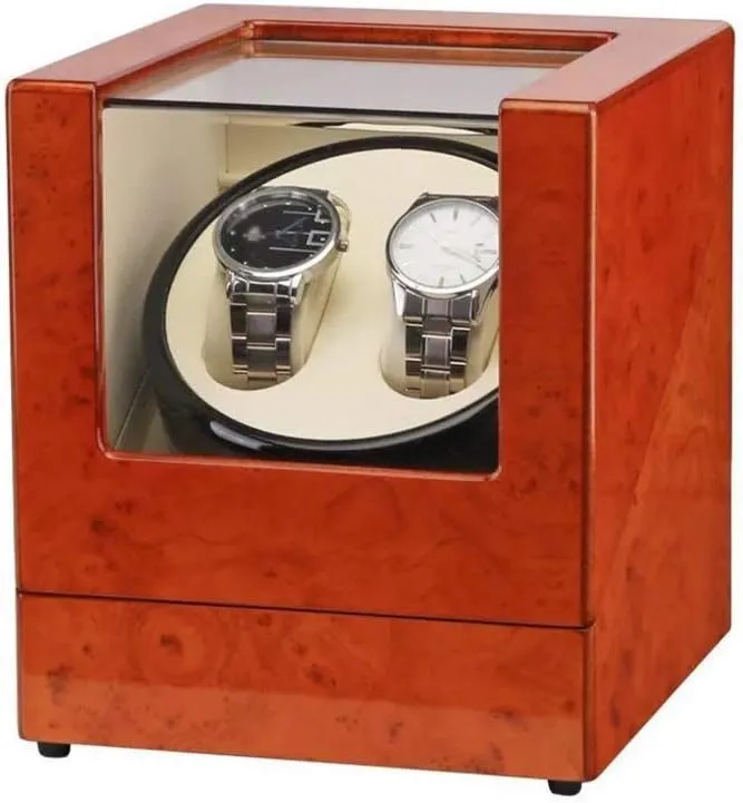 Fit Lady And Man Watches Beautiful Home,White Watch Brown Double Watch Winder, placental blaze Piano Paint Exterior And Pu Leather Interior, Rotating Watches Box 