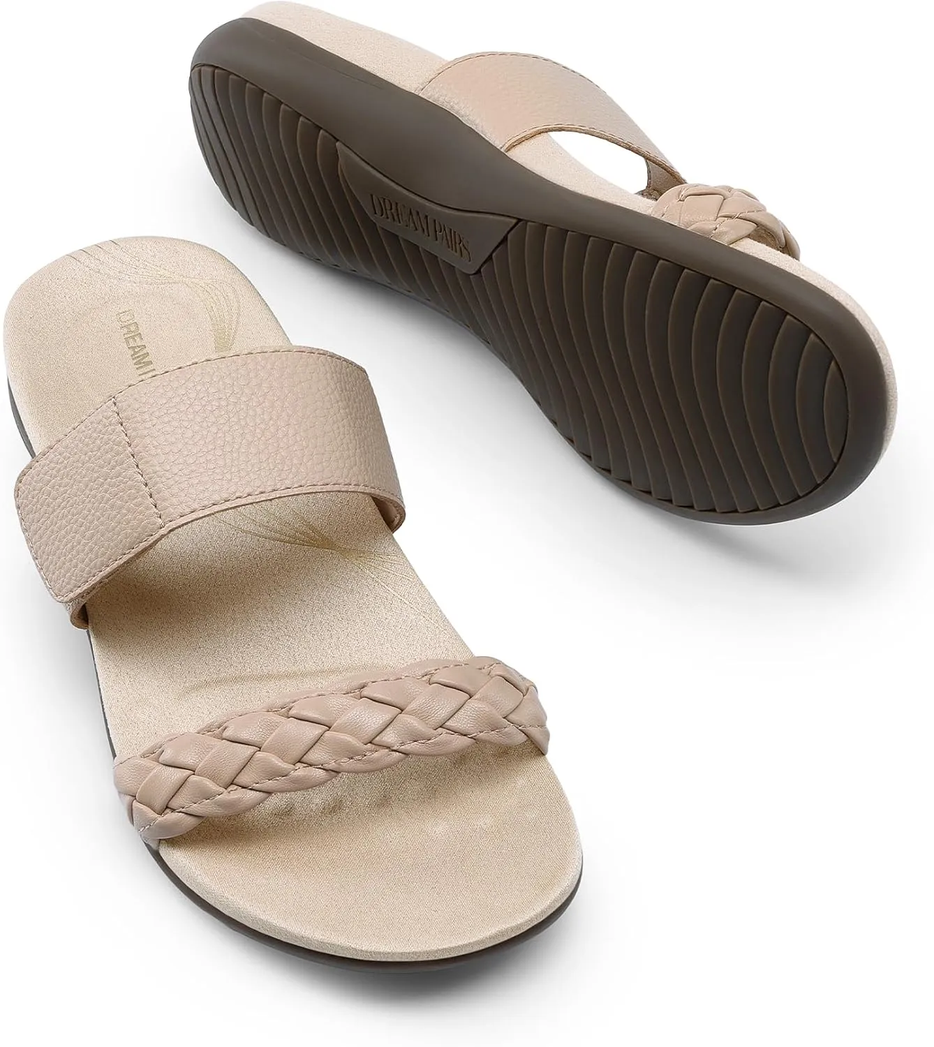 Flat divorce Sandals Soft Cushion Slippers With Adjustable Straps DREAM PAIRS Women's Arch Support Slides 