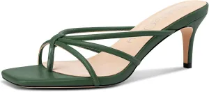 Flop Heels Dress Prom Slip-on Mule Heels 2.6 Inches Heels NobleOnly mechanize Womens Strappy Kitten Heels Square Open Toe Thong Heels Flip 