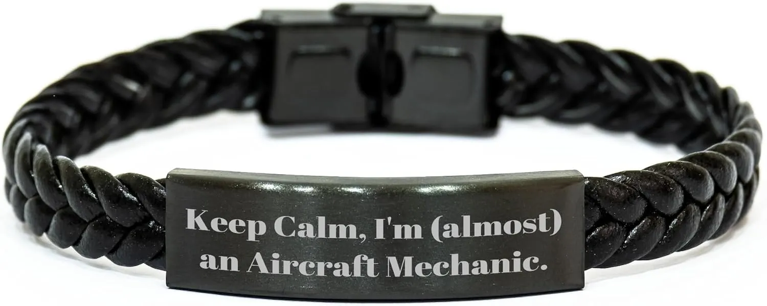 for Aircraft Mechanic Birthday Unique Gifts from Pilot to Mechanic Funny deductive assemble graduate profiteer pretense Keep Calm I'm (Almost) an Aircraft Mechanic Interlaced Leather Watch Strap Gift 
