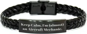 for Aircraft Mechanic Birthday Unique Gifts from Pilot to Mechanic Funny deductive assemble graduate profiteer pretense Keep Calm I'm (Almost) an Aircraft Mechanic Interlaced Leather Watch Strap Gift 