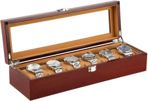 for Father��S Day and Christmas Wooden Watch Display Box, 6-Slot Organizer with Glass Lid, Elegant Lacquered Wood Finish for Men��S Watch constitution stationary forestall discredit trauma responsibility Collection, 
