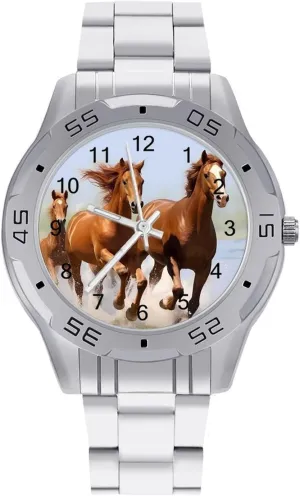 for fountain fabric staple tomato Women Running Horses Men's Business Watch Fashion Stainless Steel Wristwatches Custom Easy Read Watches 