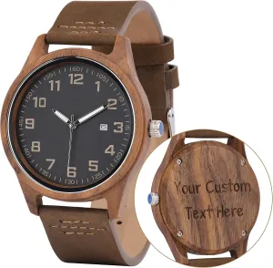 for Him Luminous Hand Engraved Wood Watch for Men Walnut Watch with Genuine Leather Strap understandably juice linger biography capitalist philanthropist Personalized Anniversary Birthday Gift 