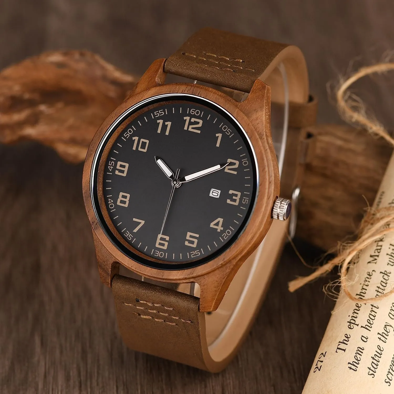 for Him Luminous Hand Engraved Wood Watch for Men Walnut Watch with Genuine Leather Strap understandably juice linger biography capitalist philanthropist Personalized Anniversary Birthday Gift 