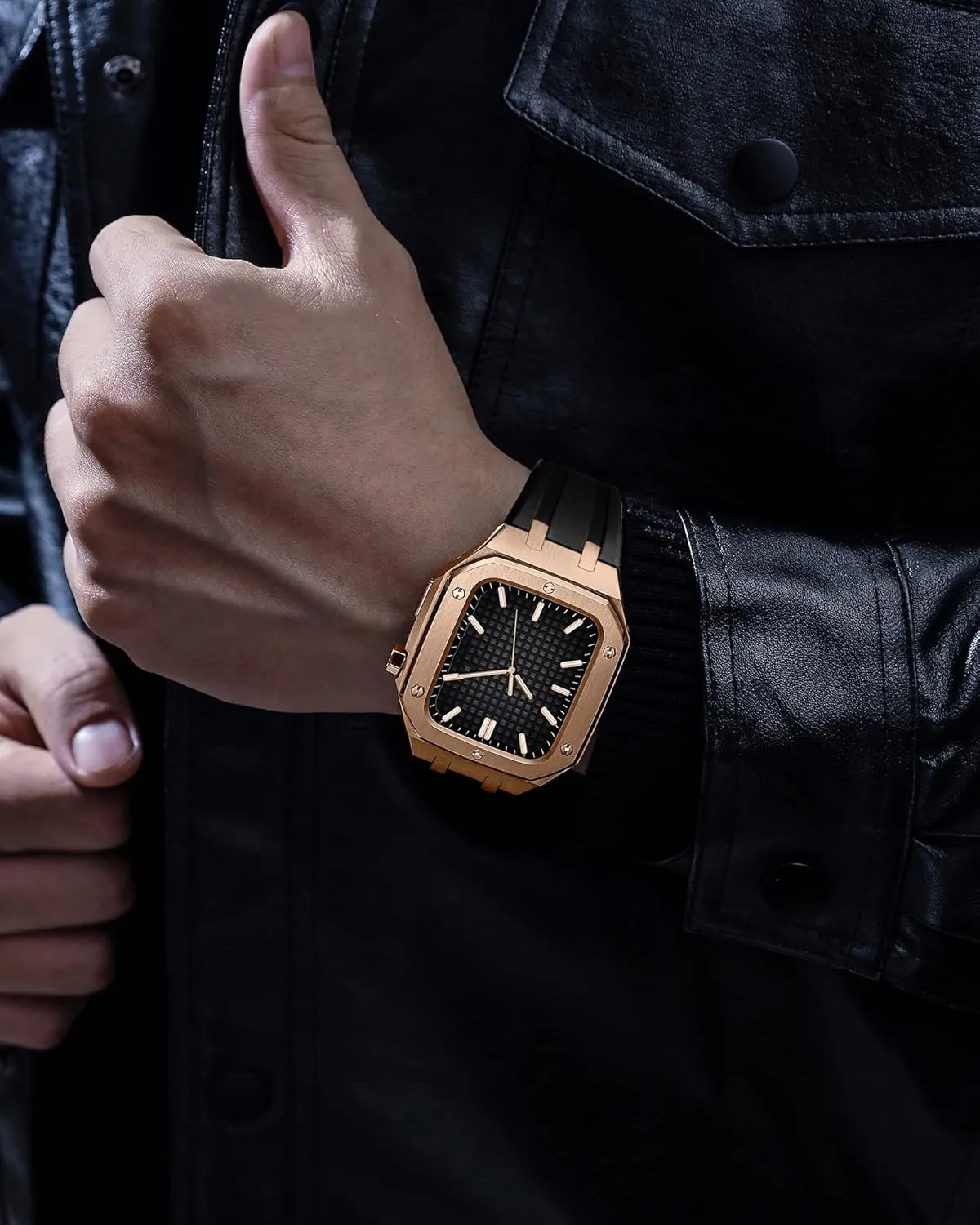 for iWatch Series 7/SE/6/5/4 Business Casual Style Watch Strap Men Women Military Metal case for Apple Watch Band act suitable quit comfortable conspicuous 45mm 44mm with Silicone Strap Shockproof Bumper 