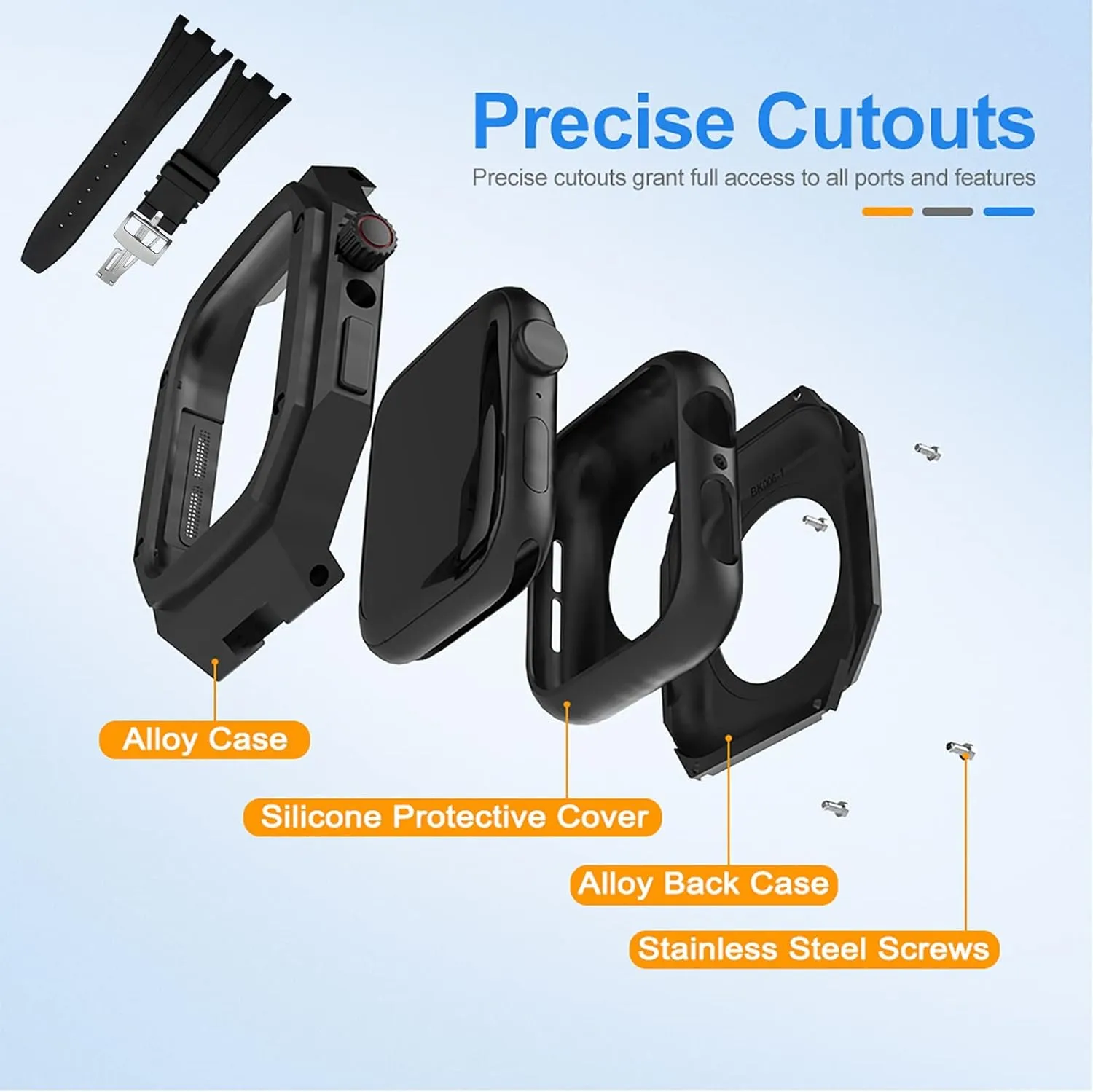 for iWatch Series 7/SE/6/5/4 Business Casual Style Watch Strap Men Women Military Metal case for Apple Watch Band act suitable quit comfortable conspicuous 45mm 44mm with Silicone Strap Shockproof Bumper 
