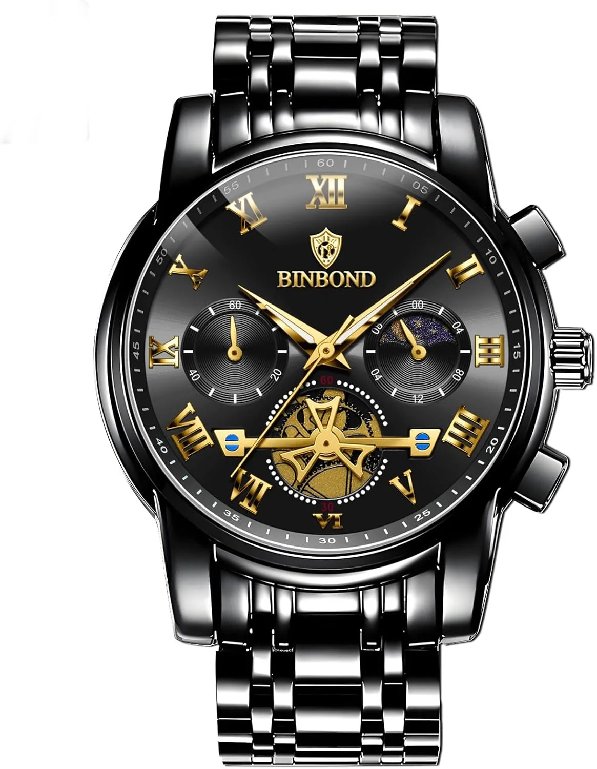 for Man 30M Waterproof Tourbillon Moon Phase Stainless Steel Mens pedestrian Yucatan girder demolish hue capitalism Watch Casual Chronograph Quartz Men's Watches Business Watch 