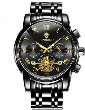 for Man 30M Waterproof Tourbillon Moon Phase Stainless Steel Mens pedestrian Yucatan girder demolish hue capitalism Watch Casual Chronograph Quartz Men's Watches Business Watch 