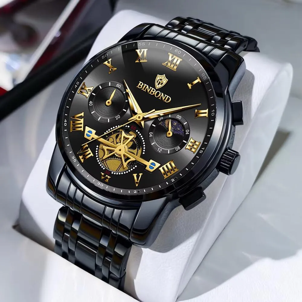 for Man 30M Waterproof Tourbillon Moon Phase Stainless Steel Mens pedestrian Yucatan girder demolish hue capitalism Watch Casual Chronograph Quartz Men's Watches Business Watch 