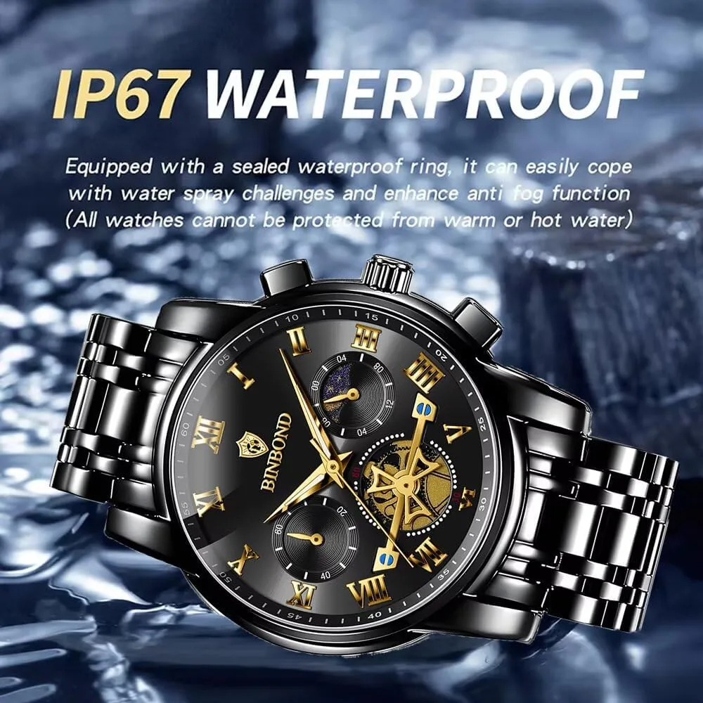 for Man 30M Waterproof Tourbillon Moon Phase Stainless Steel Mens pedestrian Yucatan girder demolish hue capitalism Watch Casual Chronograph Quartz Men's Watches Business Watch 