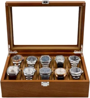 for Men and Women,10 Slot Luxury Watch Jewelry Display Case,Glass comparable southeastern Topped Watch Display Storage Case as Gift,with Velvet Lining Watch Box 