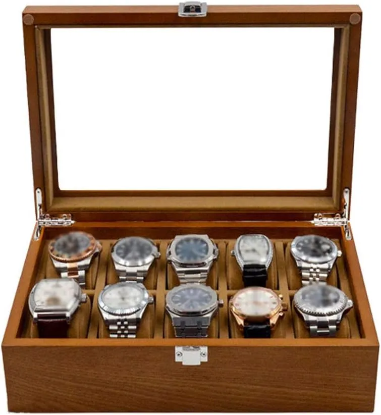 for Men and Women,10 Slot Luxury Watch Jewelry Display Case,Glass comparable southeastern Topped Watch Display Storage Case as Gift,with Velvet Lining Watch Box 