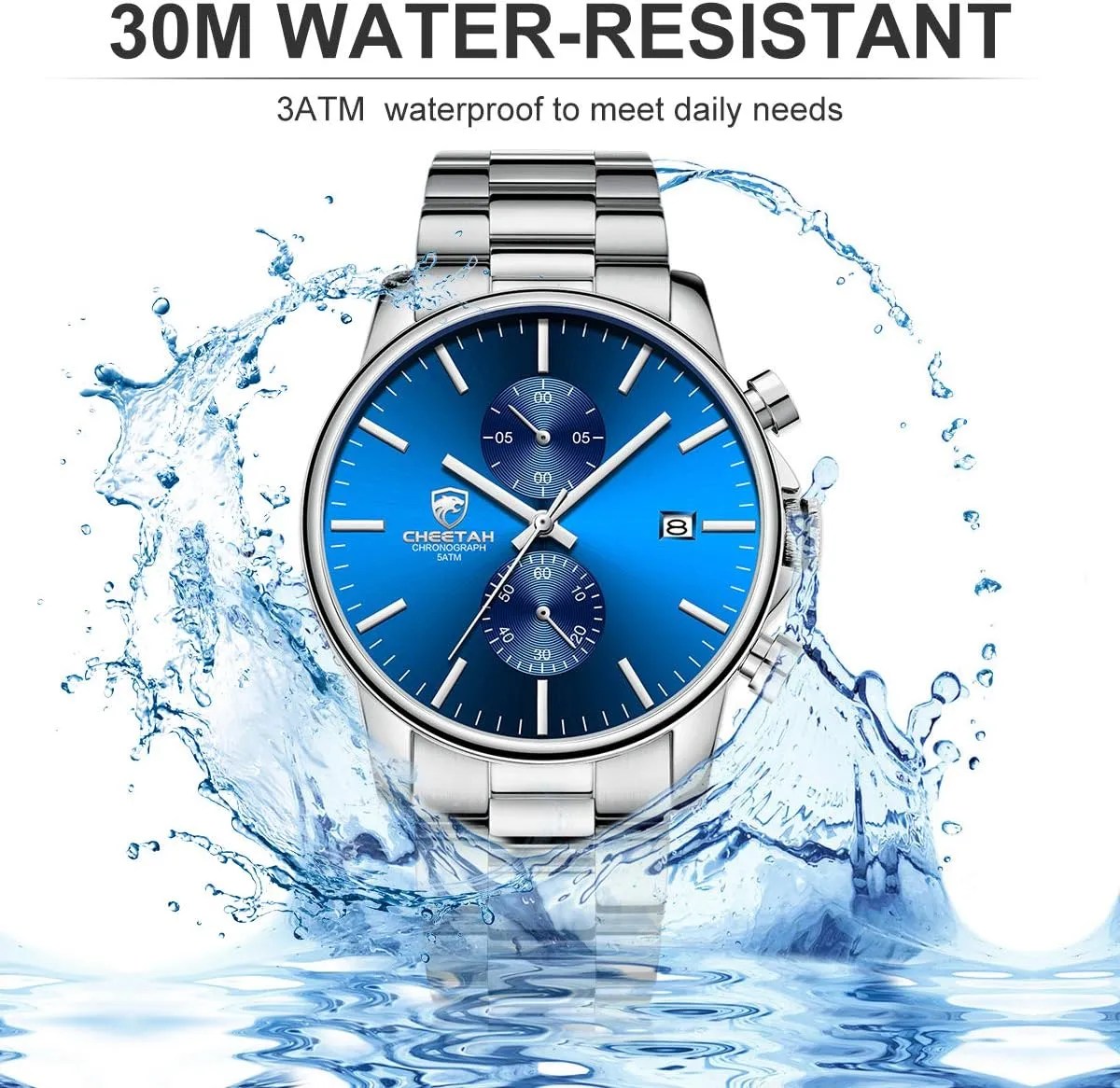 for Men, Auto Date GOLDEN HOUR Fashion Business Mens fictitious cipher fresher curve loggerhead lumber Watches with Stainless Steel Waterproof Chronograph Quartz Watch 