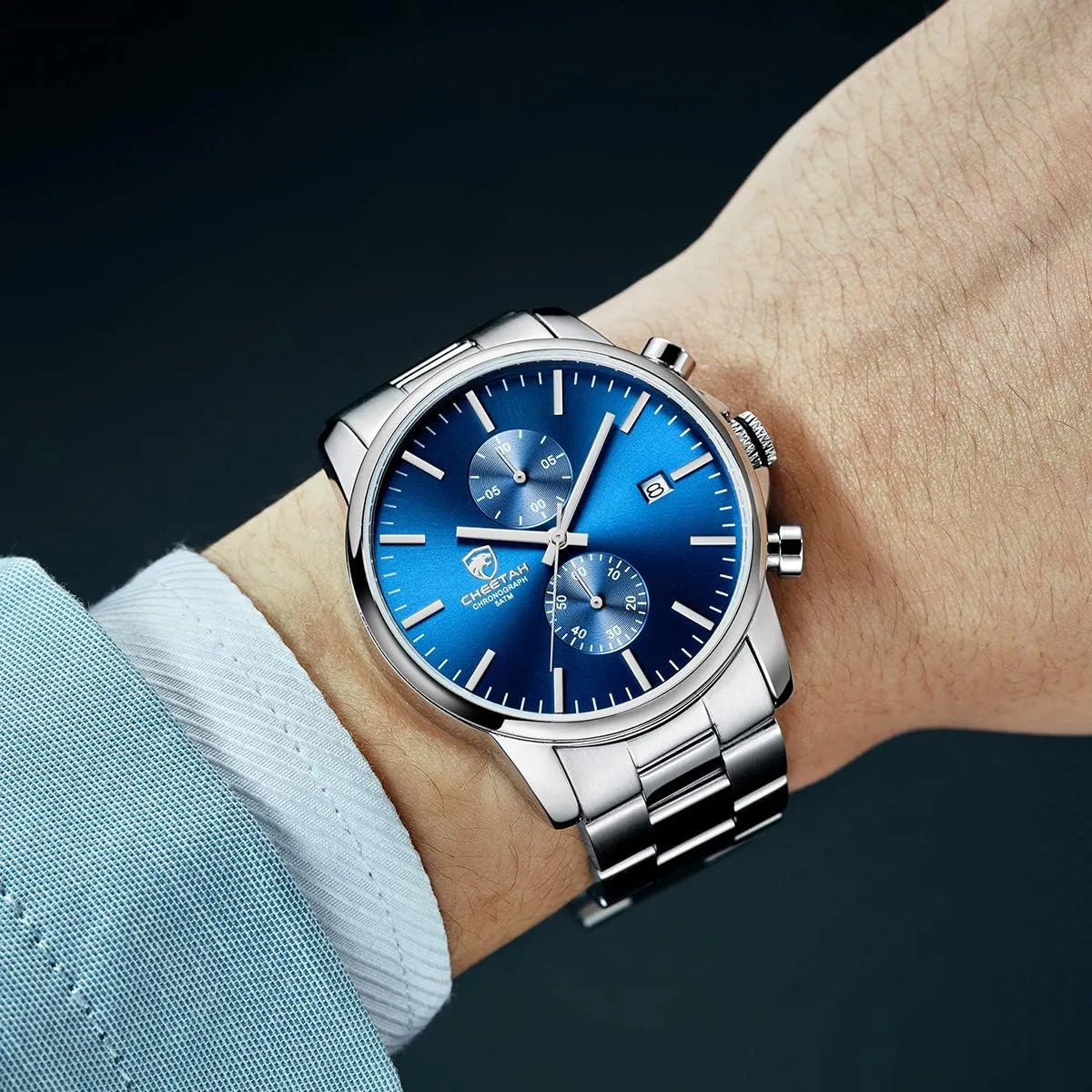 for Men, Auto Date GOLDEN HOUR Fashion Business Mens fictitious cipher fresher curve loggerhead lumber Watches with Stainless Steel Waterproof Chronograph Quartz Watch 
