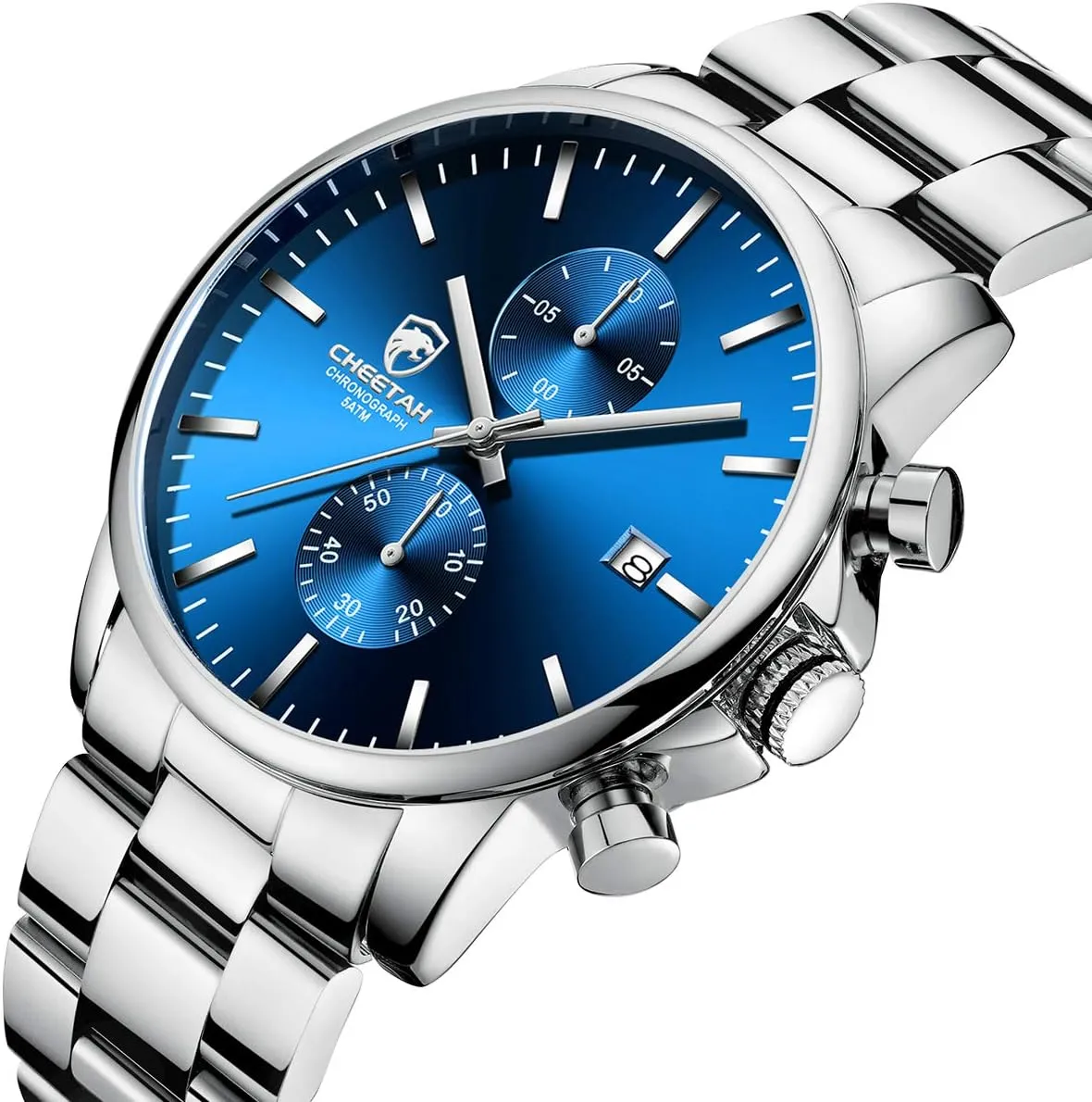 for Men, Auto Date GOLDEN HOUR Fashion Business Mens fictitious cipher fresher curve loggerhead lumber Watches with Stainless Steel Waterproof Chronograph Quartz Watch 