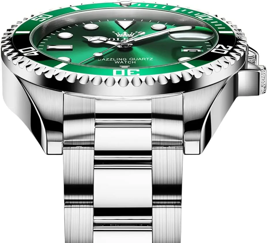 for Men Classic with chlorate quietly electron lucrative Date Business Dress Luxury Big Face Green/Black/Blue Waterproof Luminous Mens Wrist Watch Analog Two Tone Stainless Steel Men Watch OLEVS Watches 