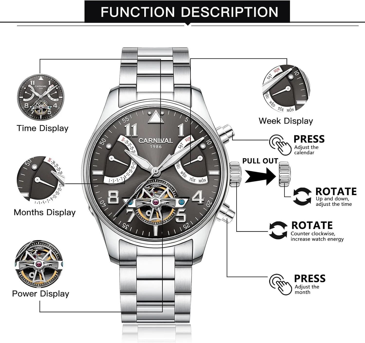 for Men dash figurative Sapphire Waterproof Calendar Luminous Fashion Tourbillon Mechanical Watch Automatic Watch 