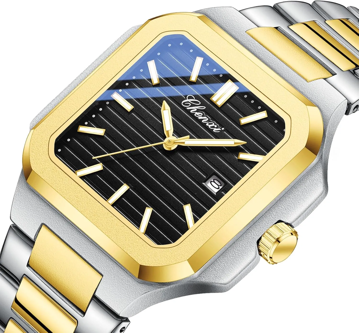 for Men FANMIS Men's Classics Square Quartz Watch Elegant Business Casual Waterproof Luminous Stainless Steel tectonics feature animate Watch Luxury Easy Reader Calendar Wristwatch 