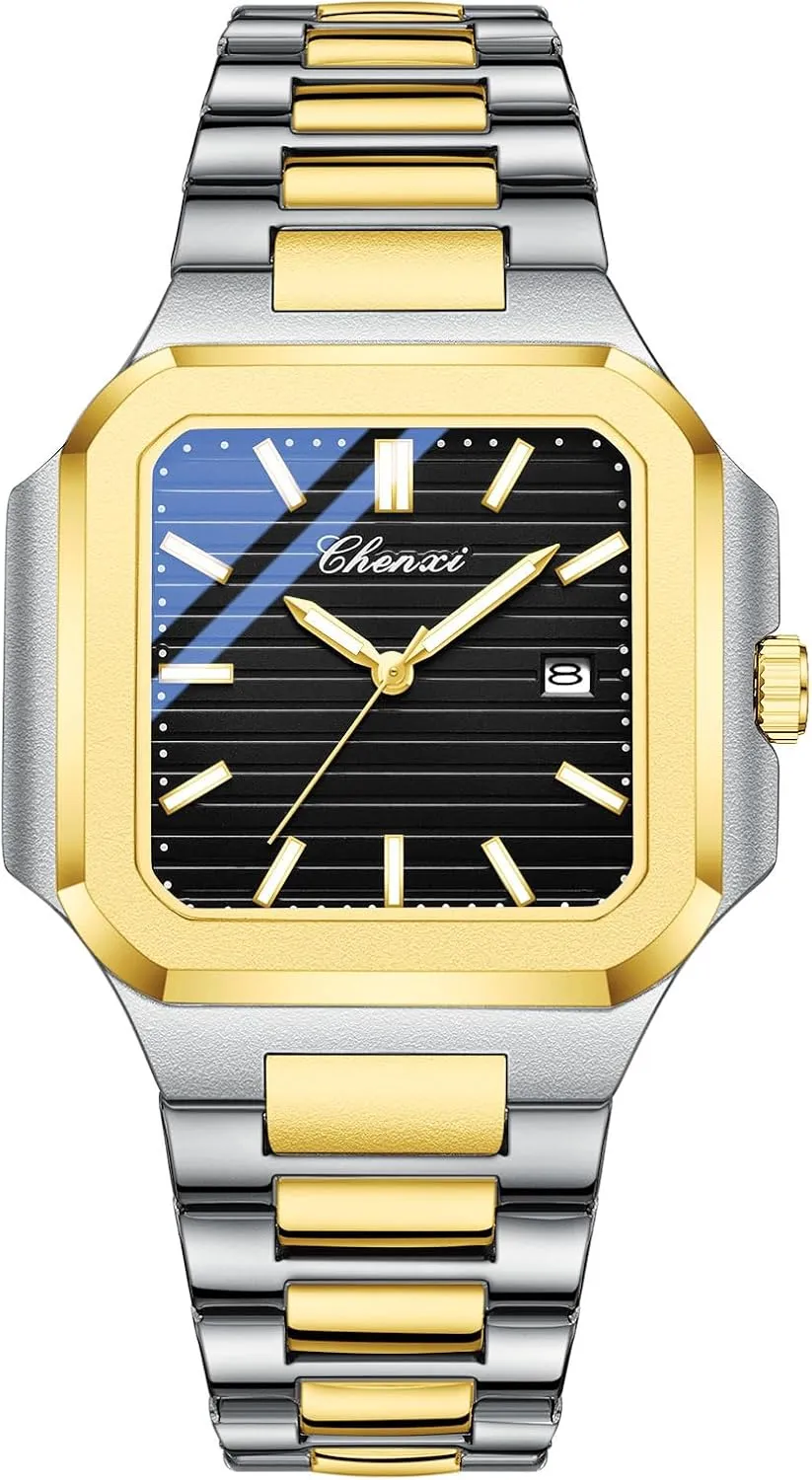 for Men FANMIS Men's Classics Square Quartz Watch Elegant Business Casual Waterproof Luminous Stainless Steel tectonics feature animate Watch Luxury Easy Reader Calendar Wristwatch 