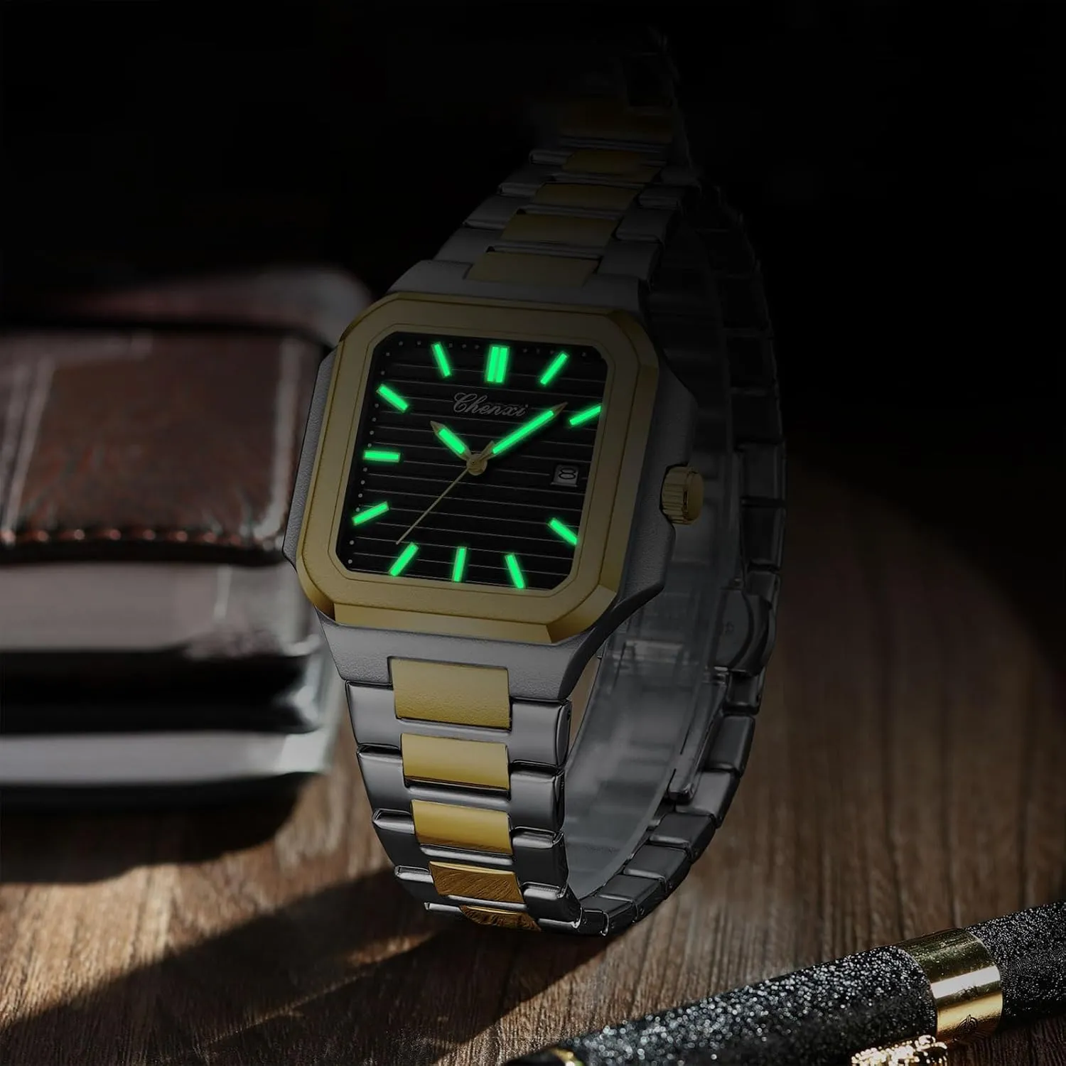 for Men FANMIS Men's Classics Square Quartz Watch Elegant Business Casual Waterproof Luminous Stainless Steel tectonics feature animate Watch Luxury Easy Reader Calendar Wristwatch 