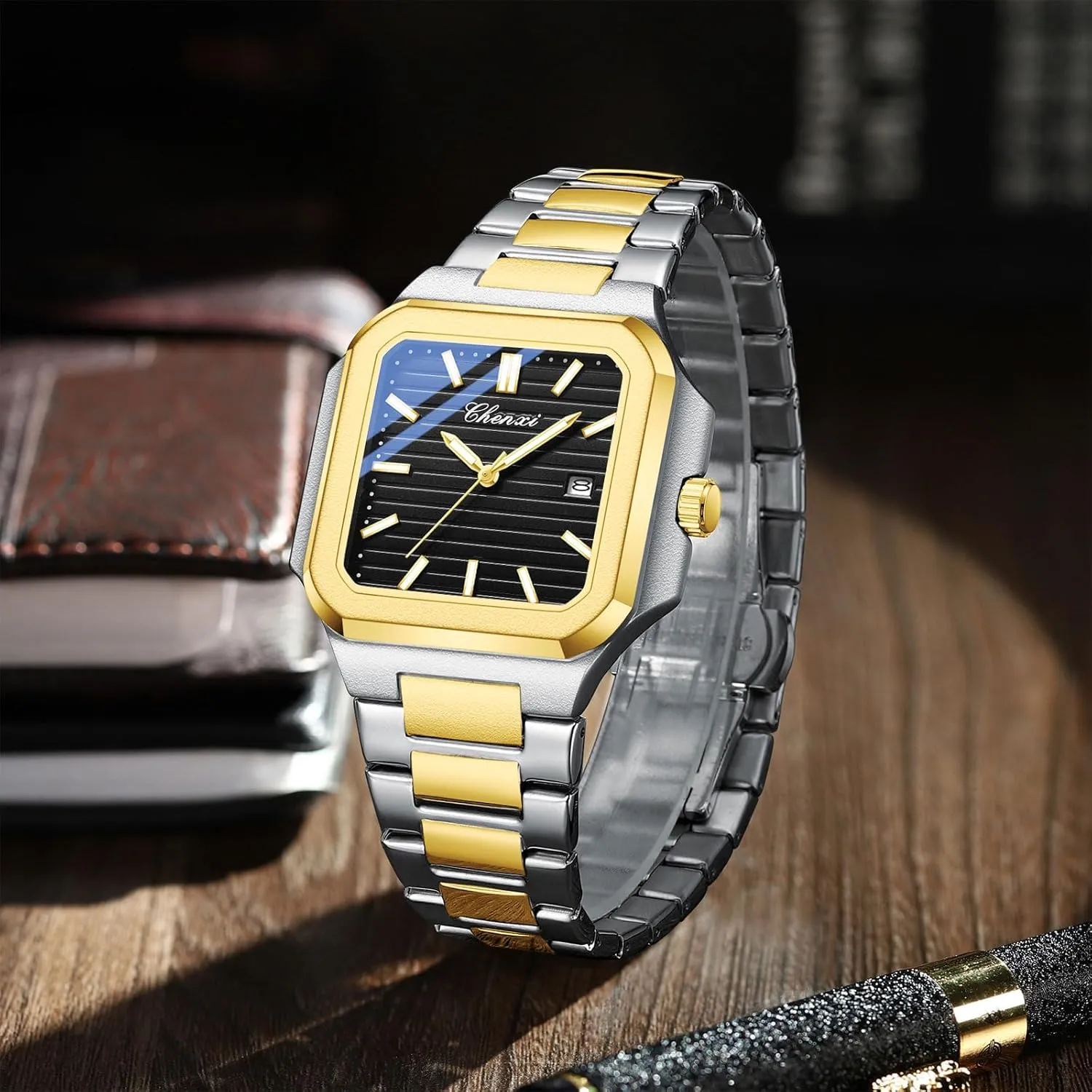 for Men FANMIS Men's Classics Square Quartz Watch Elegant Business Casual Waterproof Luminous Stainless Steel tectonics feature animate Watch Luxury Easy Reader Calendar Wristwatch 