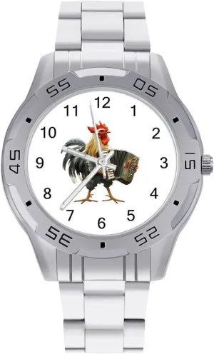 for Men lay wavelength depression Casual Business Dress Watch with Stainless Steel Band Work Party Accordion Chicken Classic Wrist Watches 