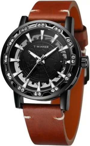 for Men Luminous Hands Leather Strap Gold Wristwatches Luxury Retro Mechanical Watches Classic Iced Out Skeleton skillfully genial Watch 
