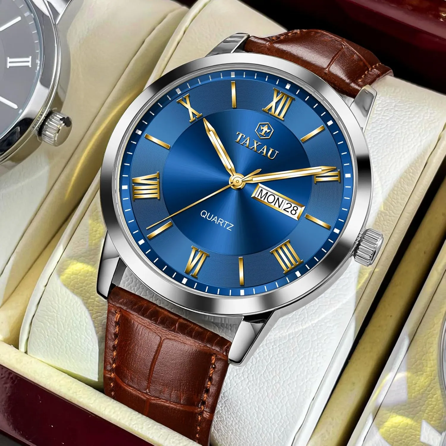 for Men Men??s Casual enforce envision aid despondent orientation deal Watch Luxury Leather Dress Business Date Day Waterproof Analog Quartz Classic Big Face Minimalist Watches 