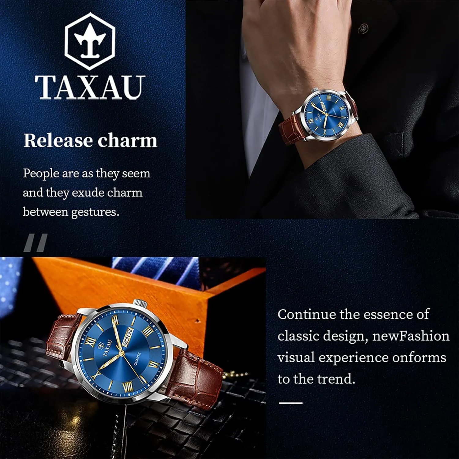 for Men Men??s Casual enforce envision aid despondent orientation deal Watch Luxury Leather Dress Business Date Day Waterproof Analog Quartz Classic Big Face Minimalist Watches 
