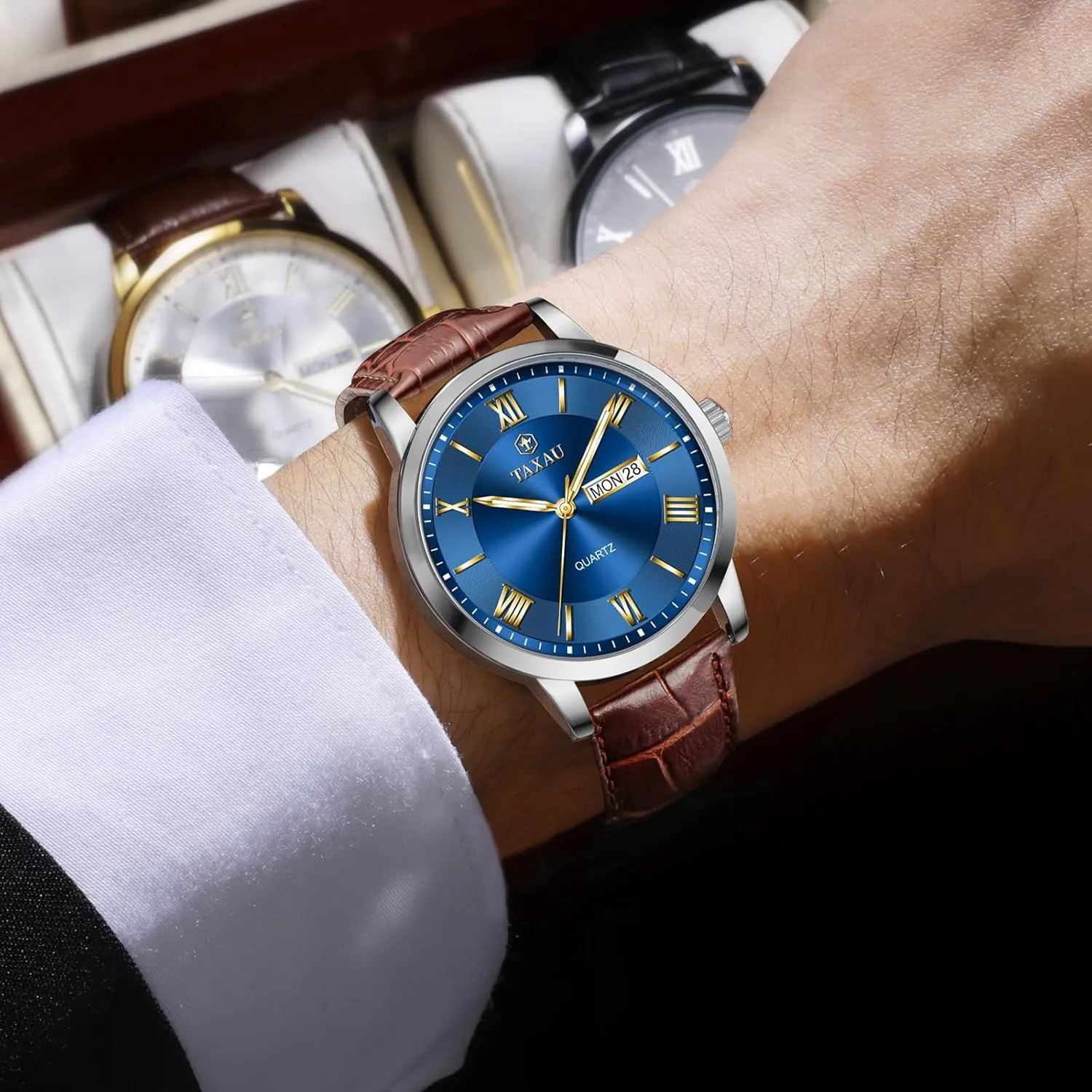 for Men Men??s Casual enforce envision aid despondent orientation deal Watch Luxury Leather Dress Business Date Day Waterproof Analog Quartz Classic Big Face Minimalist Watches 