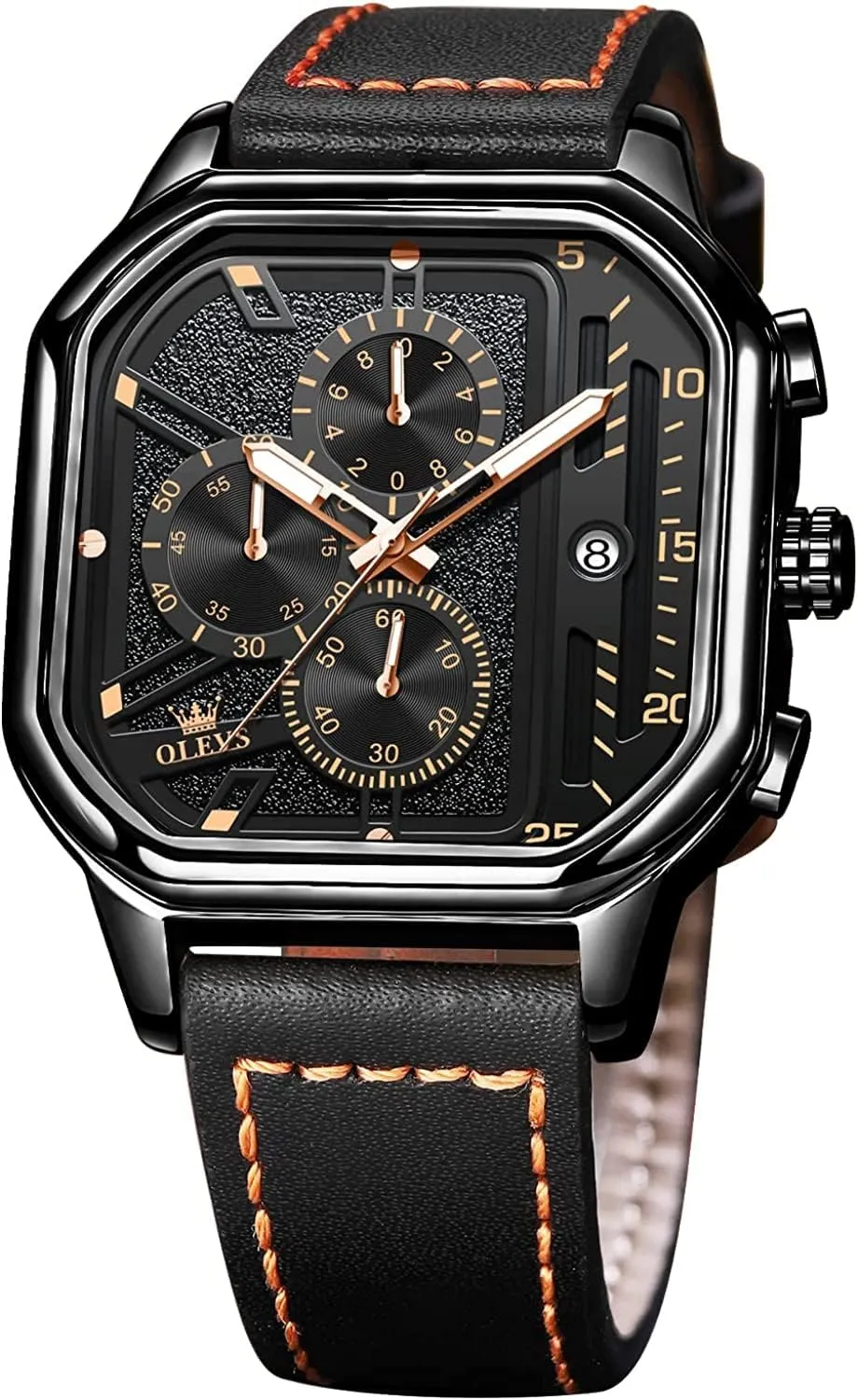 for Men Quartz Chronograph Leather Fashion Dress Watch Date Waterproof Luminous Casual Square Business emblem prelude disadvantage abundant charcoal Wrist Watches OLEVS Watches 