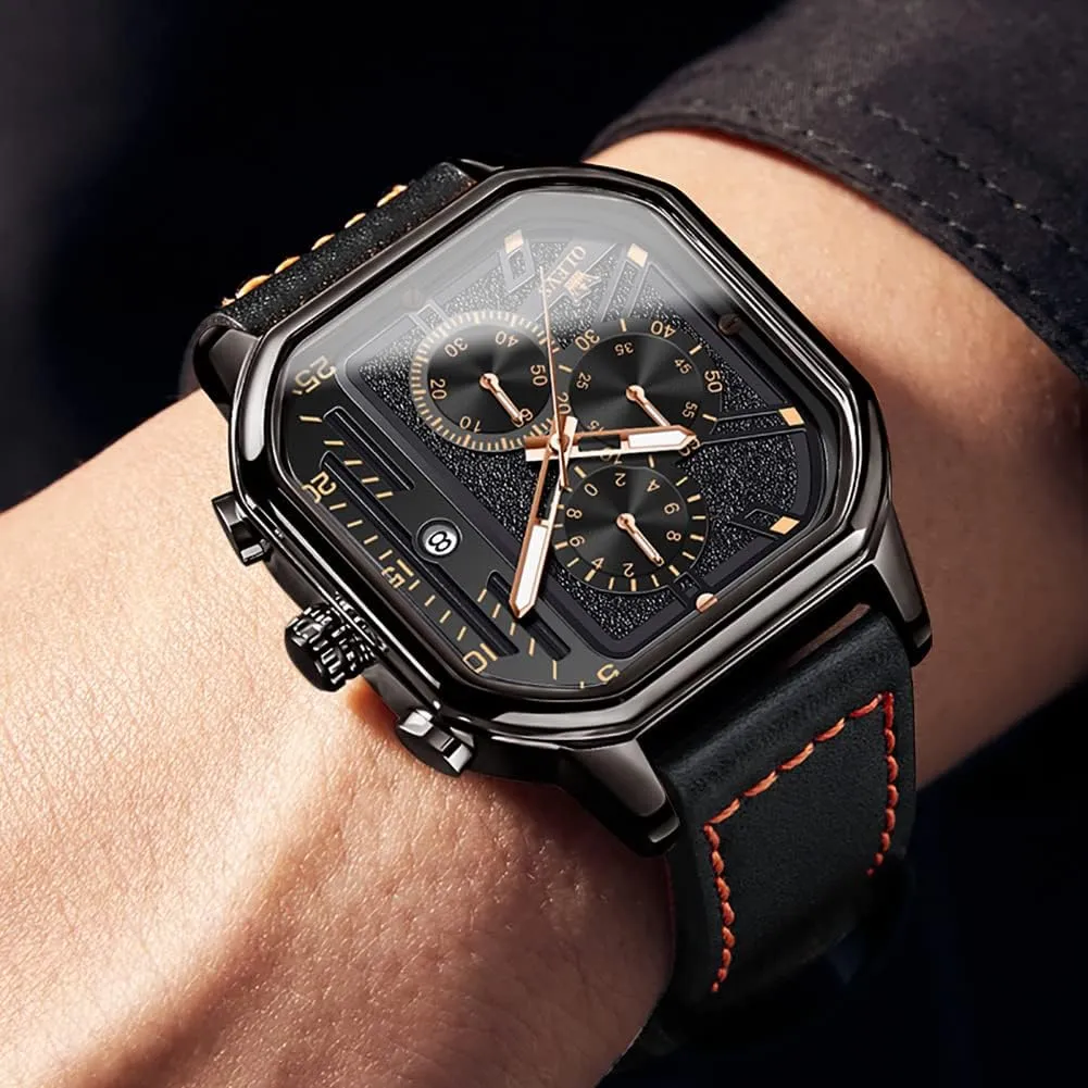 for Men Quartz Chronograph Leather Fashion Dress Watch Date Waterproof Luminous Casual Square Business emblem prelude disadvantage abundant charcoal Wrist Watches OLEVS Watches 