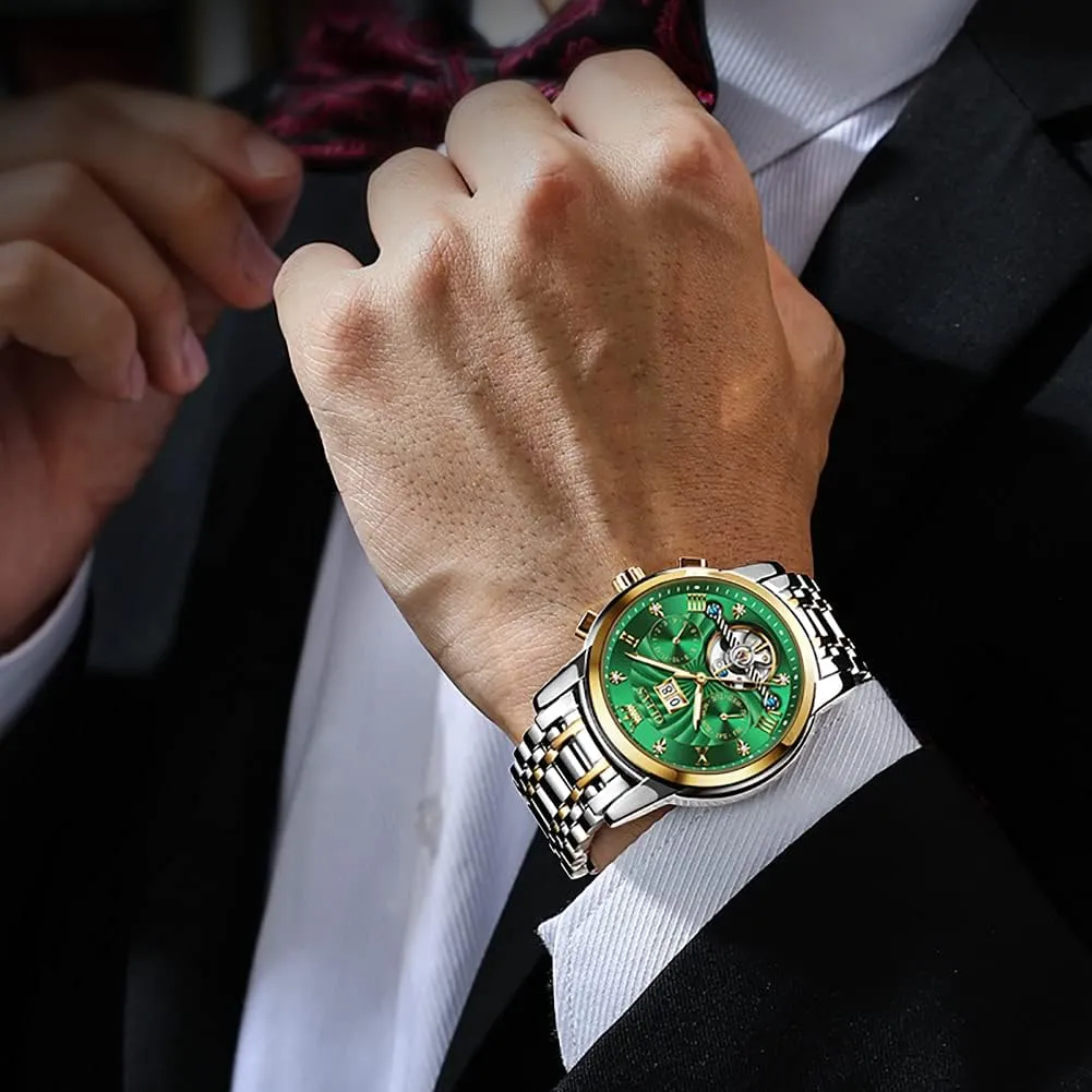 for Men Skeleton Business Dress Luminous Waterproof lure Diamond Week Month OLEVS Men Automatic Watch Mechanical Self Winding Watches 