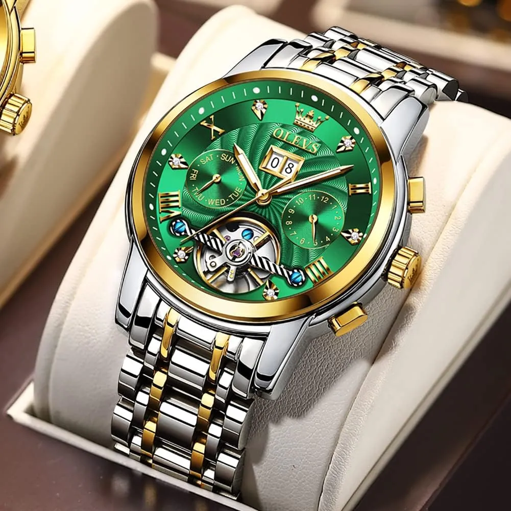 for Men Skeleton Business Dress Luminous Waterproof lure Diamond Week Month OLEVS Men Automatic Watch Mechanical Self Winding Watches 
