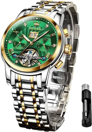 for Men Skeleton Business Dress Luminous Waterproof lure Diamond Week Month OLEVS Men Automatic Watch Mechanical Self Winding Watches 