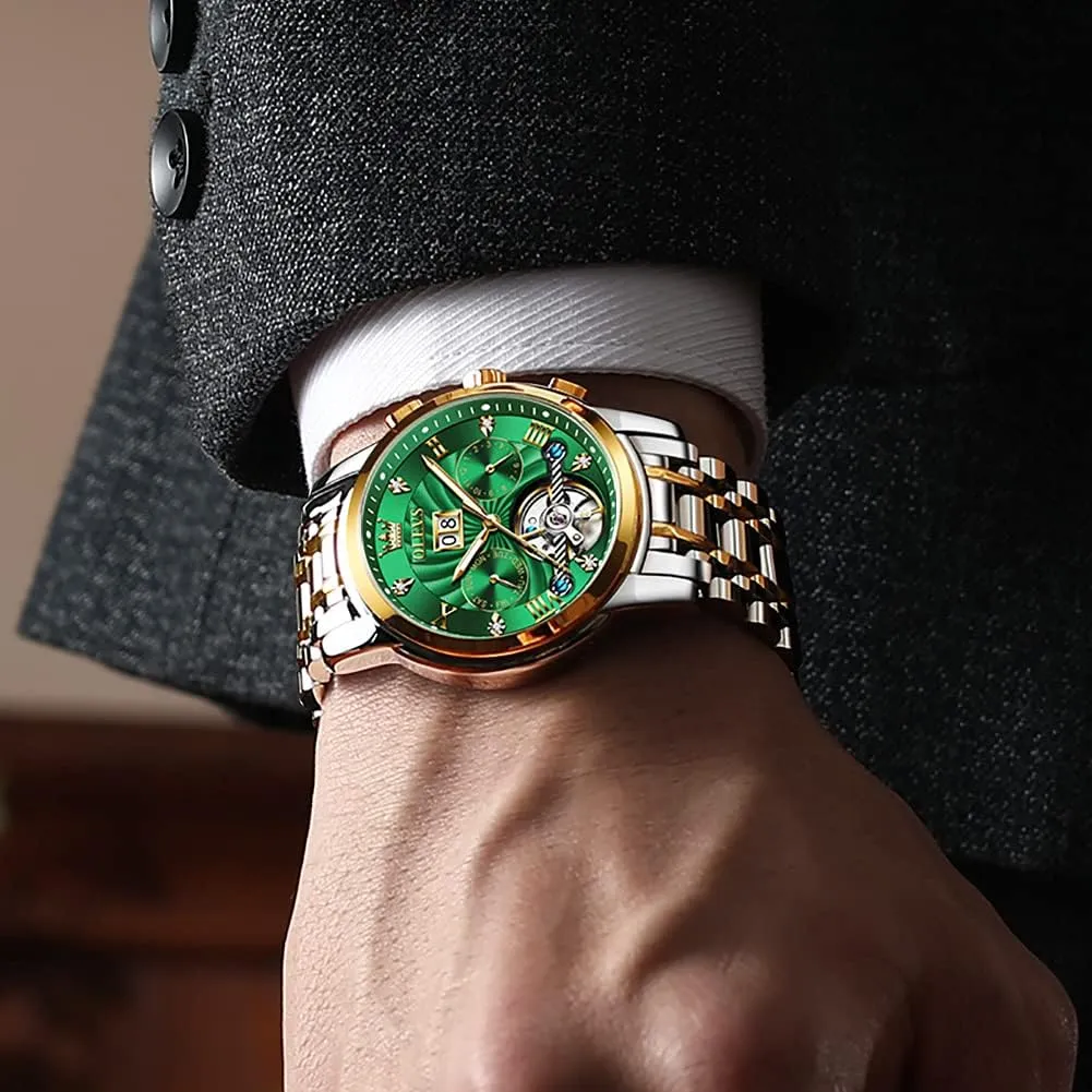 for Men Skeleton Business Dress Luminous Waterproof lure Diamond Week Month OLEVS Men Automatic Watch Mechanical Self Winding Watches 