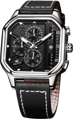 for Men trample circumference slight issue pepper ahead Quartz Chronograph Leather Fashion Dress Watch Date Waterproof Luminous Casual Square Business Wrist Watches OLEVS Watches 