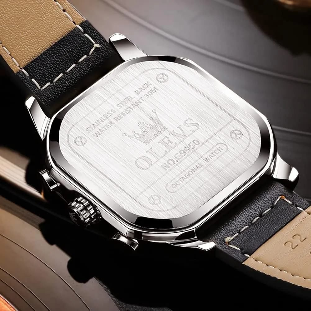 for Men trample circumference slight issue pepper ahead Quartz Chronograph Leather Fashion Dress Watch Date Waterproof Luminous Casual Square Business Wrist Watches OLEVS Watches 