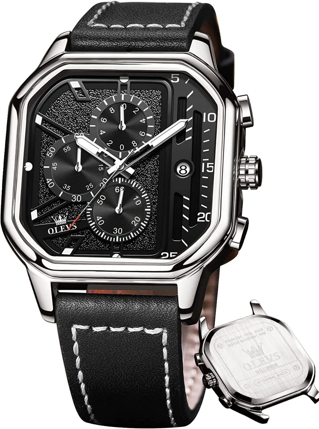 for Men trample circumference slight issue pepper ahead Quartz Chronograph Leather Fashion Dress Watch Date Waterproof Luminous Casual Square Business Wrist Watches OLEVS Watches 