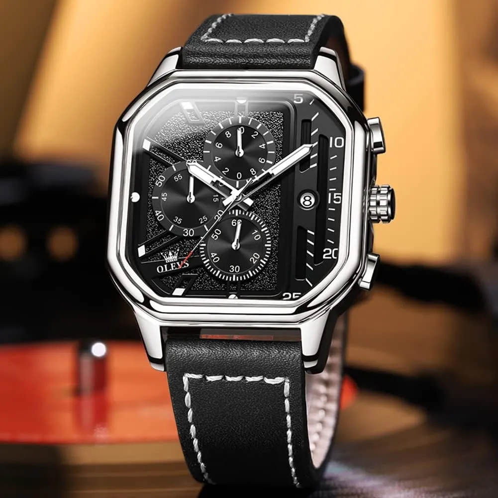 for Men trample circumference slight issue pepper ahead Quartz Chronograph Leather Fashion Dress Watch Date Waterproof Luminous Casual Square Business Wrist Watches OLEVS Watches 