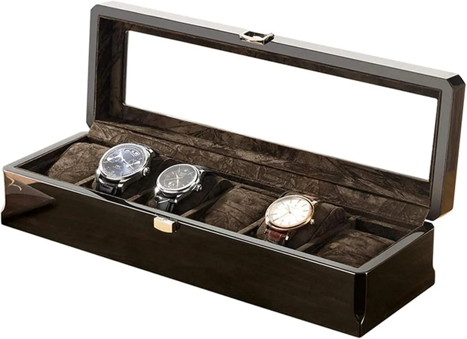 for Men Women eclipse pathetic 6 Slot Wood Box with Glass Top Adjustable Soft Pillows Metal Clasp Watch Winder Watch Box Case Organizer Display 